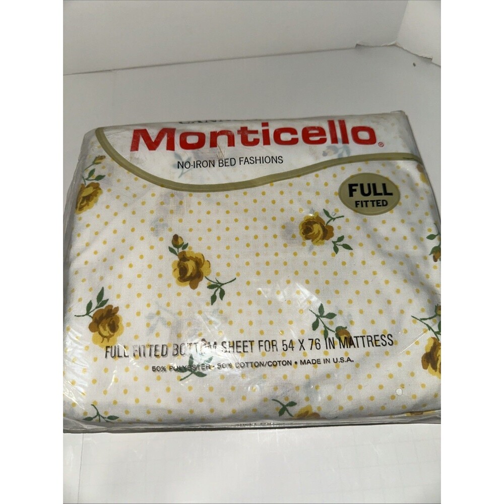 Vintage Set Cannon Monticello Full Fitted Sheet Rose Dream 266 Yellow NEW